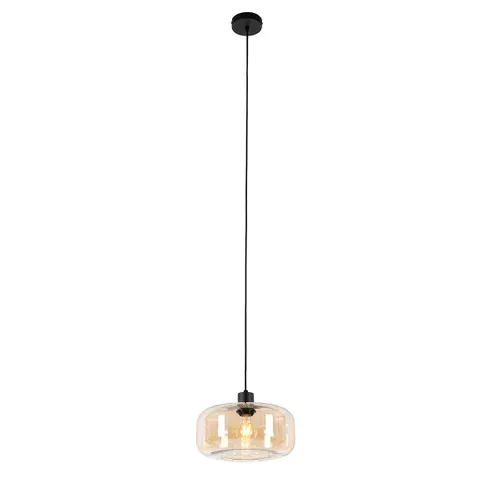 Suspension Art Déco Noire Avec Verre Ambré - Bizle