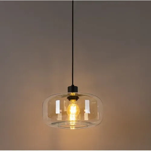 Suspension Art Déco Noire Avec Verre Ambré - Bizle
