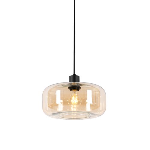 Suspension Art Déco Noire Avec Verre Ambré - Bizle