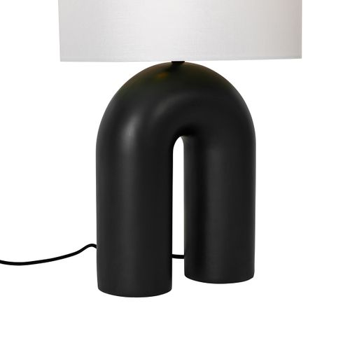 Lampe De Table Design Noire Avec Abat-jour En Lin Blanc - Lotti