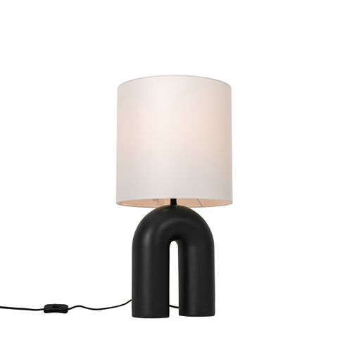 Lampe De Table Design Noire Avec Abat-jour En Lin Blanc - Lotti