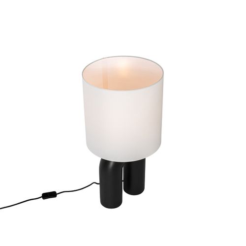 Lampe De Table Design Noire Avec Abat-jour En Lin Blanc - Lotti