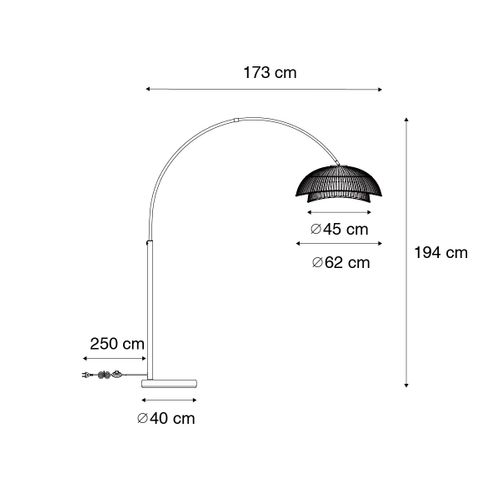 Lampe D'arche Orientale Noire Avec Bambou Naturel - Pua