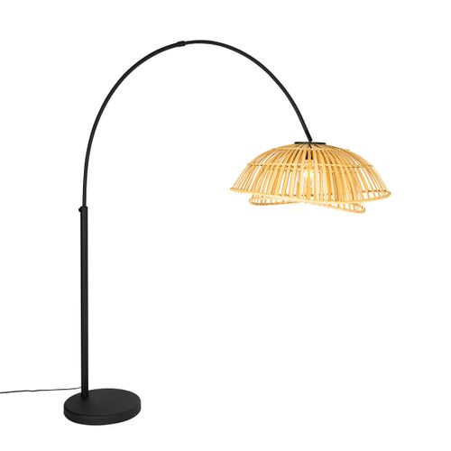 Lampe D'arche Orientale Noire Avec Bambou Naturel - Pua