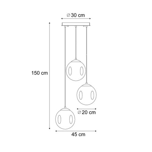 Suspension Art Déco Laiton Avec Verre Ambré 3 Lumières - Douglass
