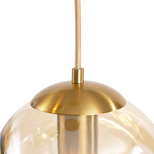 Suspension Art Déco Laiton Avec Verre Ambré 3 Lumières - Douglass