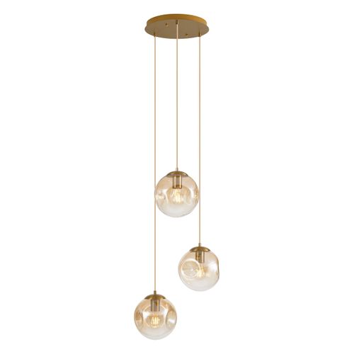 Suspension Art Déco Laiton Avec Verre Ambré 3 Lumières - Douglass
