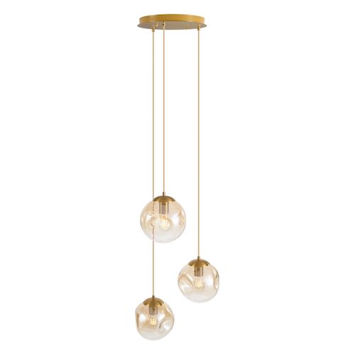 Suspension Art Déco Laiton Avec Verre Ambré 3 Lumières - Douglass