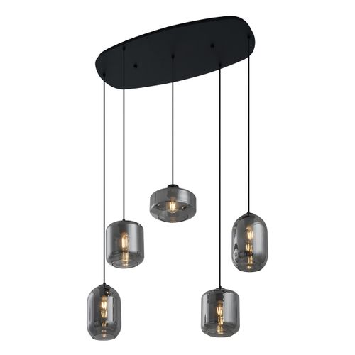 Suspension Moderne Noire Avec Verre Fumé 5 Lumières - Sheena
