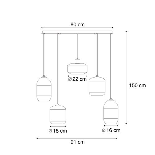 Suspension Moderne Noire Avec Verre Fumé 5 Lumières - Sheena