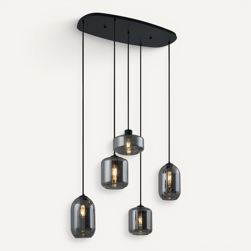Suspension Moderne Noire Avec Verre Fumé 5 Lumières - Sheena