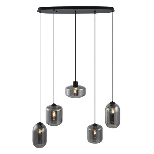 Suspension Moderne Noire Avec Verre Fumé 5 Lumières - Sheena