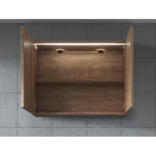 Meuble à Miroir Paso 80 X 60 Cm Chene Marron   Miroir Armoire Miroir Salle De Bains Verre Armoire