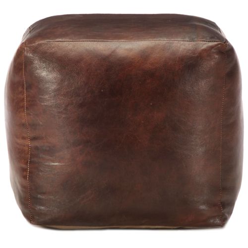 Pouf 40 X 40 X 40 Cm Marron Foncé Cuir Véritable De Chèvre