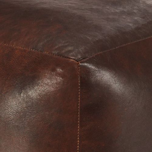 Pouf 40 X 40 X 40 Cm Marron Foncé Cuir Véritable De Chèvre
