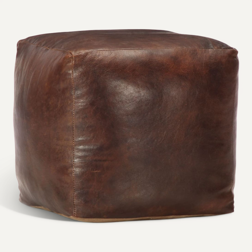 Pouf 40 X 40 X 40 Cm Marron Foncé Cuir Véritable De Chèvre