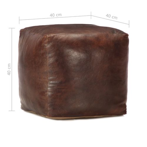 Pouf 40 X 40 X 40 Cm Marron Foncé Cuir Véritable De Chèvre