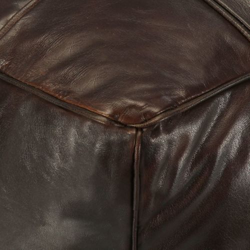 Pouf 60 X 60 X 30 Cm Marron Foncé Cuir Véritable De Chèvre