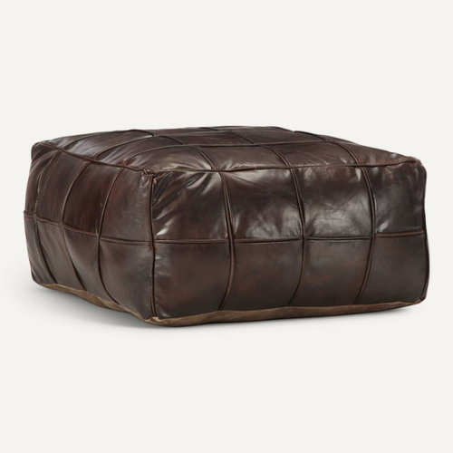 Pouf 60 X 60 X 30 Cm Marron Foncé Cuir Véritable De Chèvre