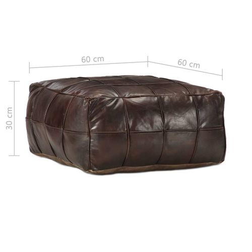Pouf 60 X 60 X 30 Cm Marron Foncé Cuir Véritable De Chèvre