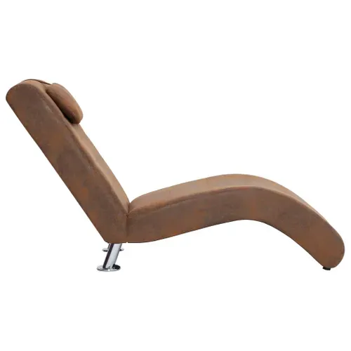 Chaise Longue Avec Oreiller Marron Simili Daim