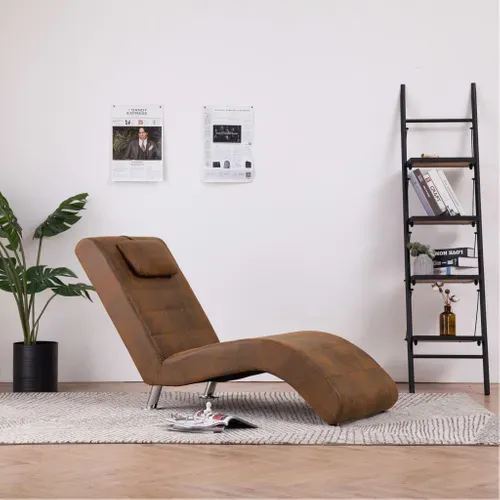 Chaise Longue Avec Oreiller Marron Simili Daim