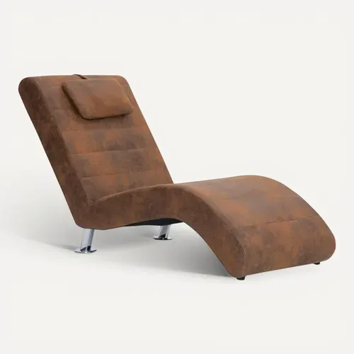 Chaise Longue Avec Oreiller Marron Simili Daim