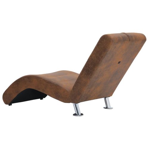 Chaise Longue Avec Oreiller Marron Simili Daim