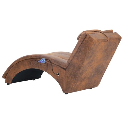 Chaise Longue De Massage Avec Oreiller Marron Simili Daim