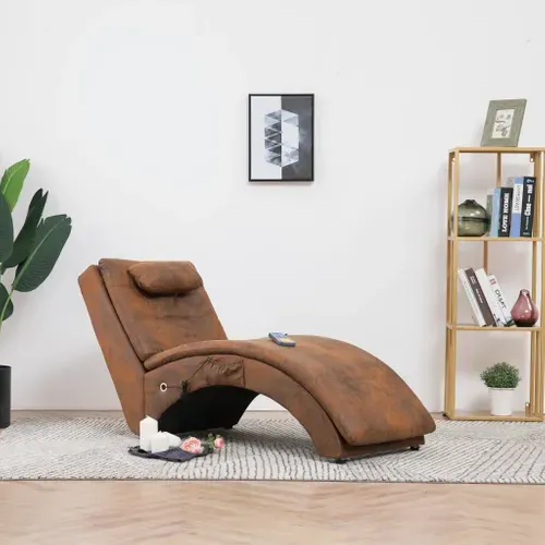 Chaise Longue De Massage Avec Oreiller Marron Simili Daim