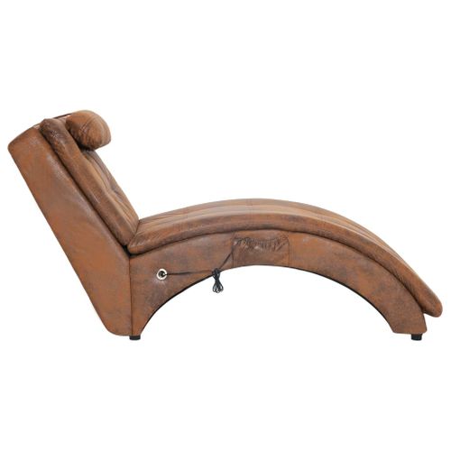 Chaise Longue De Massage Avec Oreiller Marron Simili Daim