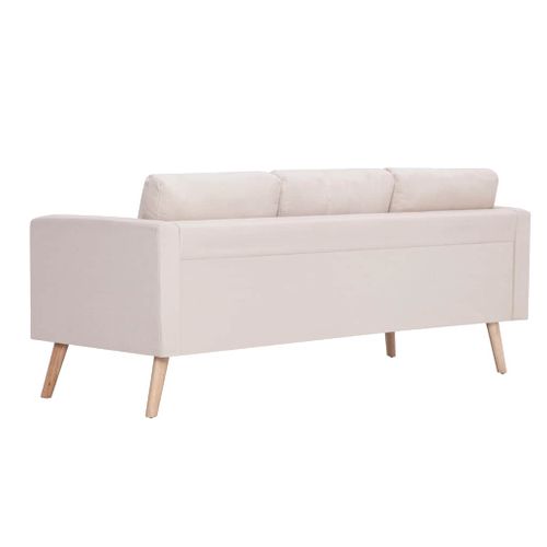 Canapé à 3 Places Avec Coussins Tissu Crème Sofa Meuble De Salle De Séjour Salon Bureau