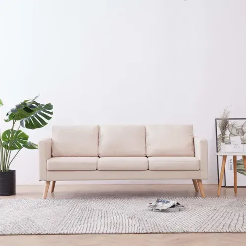 Canapé à 3 Places Avec Coussins Tissu Crème Sofa Meuble De Salle De Séjour Salon Bureau