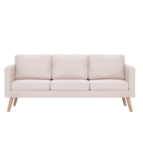 Canapé à 3 Places Avec Coussins Tissu Crème Sofa Meuble De Salle De Séjour Salon Bureau