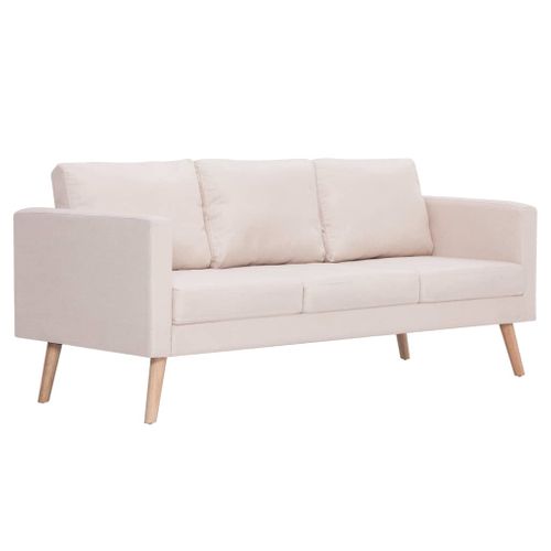 Canapé à 3 Places Avec Coussins Tissu Crème Sofa Meuble De Salle De Séjour Salon Bureau