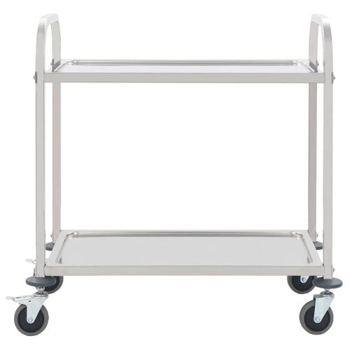 Chariot De Cuisine 2 Niveaux Inox 95x45x83,5 Cm Roulettes Frein