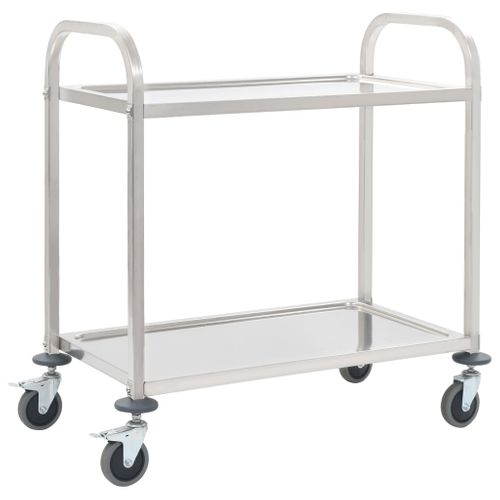 Chariot De Cuisine 2 Niveaux Inox 95x45x83,5 Cm Roulettes Frein