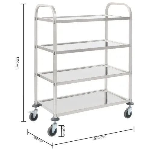 Chariot De Cuisine À 4 Niveaux 107x55x125 Cm Acier Inoxydable