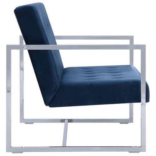 Canapé 2 Places Avec Accoudoirs Bleu Chrome Et Velours