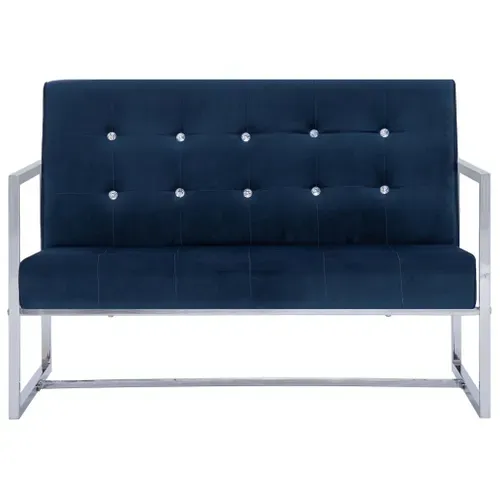 Canapé 2 Places Avec Accoudoirs Bleu Chrome Et Velours