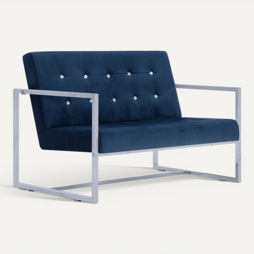 Canapé 2 Places Avec Accoudoirs Bleu Chrome Et Velours