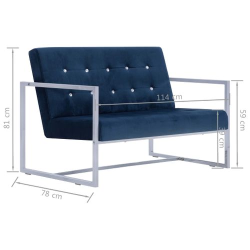 Canapé 2 Places Avec Accoudoirs Bleu Chrome Et Velours