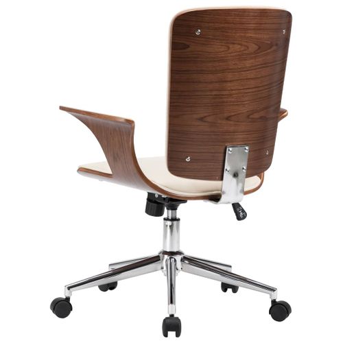 Chaise Pivotante De Bureau Crème Similicuir Et Bois Courbé