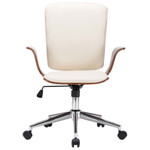 Chaise Pivotante De Bureau Crème Similicuir Et Bois Courbé