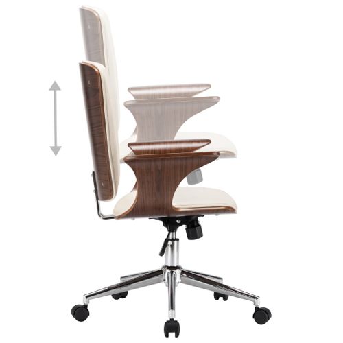 Chaise Pivotante De Bureau Crème Similicuir Et Bois Courbé