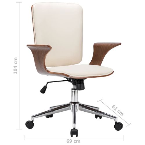 Chaise Pivotante De Bureau Crème Similicuir Et Bois Courbé