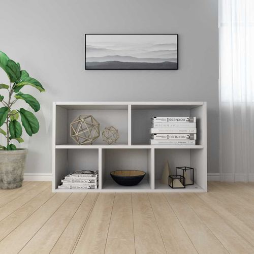 Bibliothèque 5 Compartiments 50x25x80cm, Buffet, étagère De Rangement Bois Contreplaqué Blanc