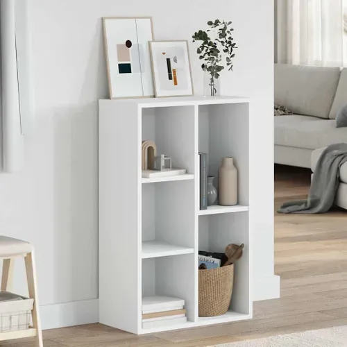 Bibliothèque 5 Compartiments 50x25x80cm, Buffet, étagère De Rangement Bois Contreplaqué Blanc