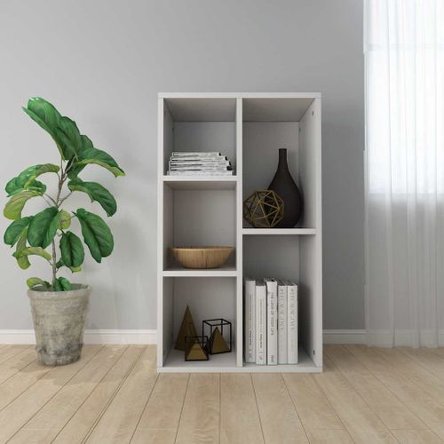 Bibliothèque 5 Compartiments 50x25x80cm, Buffet, étagère De Rangement Bois Contreplaqué Blanc