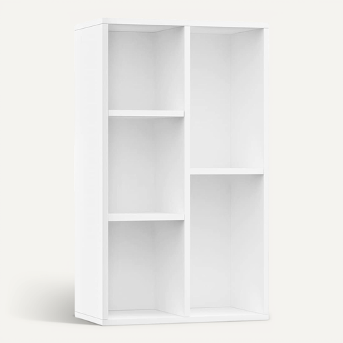 Bibliothèque 5 Compartiments 50x25x80cm, Buffet, étagère De Rangement Bois Contreplaqué Blanc